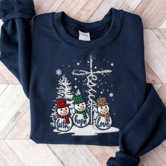 Faith Hope Love Jesus Leopard Snowmens Christmas Embroidered Sweatshirt - Monsterry