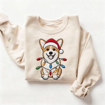Festive Corgi Christmas Embroidered Sweatshirt - Monsterry