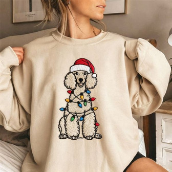 Festive Poodle Christmas Embroidered Sweatshirt - Monsterry