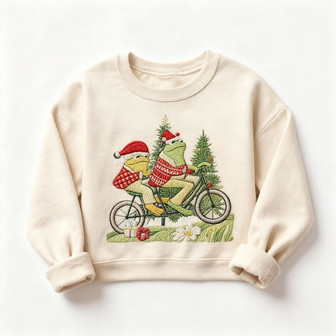 Frog And Toad Christmas Embroidered Sweatshirt - Monsterry