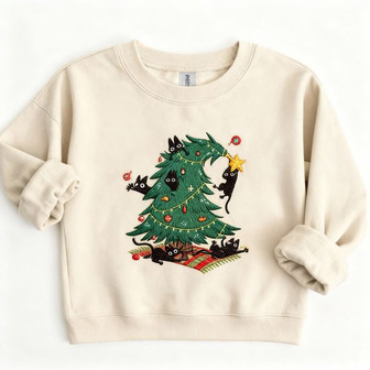 Funny Christmas Cat Embroidered Sweatshirt - Monsterry