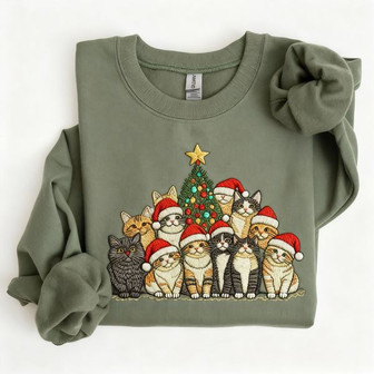 Funny Christmas Cat Embroidered Sweatshirt - Monsterry