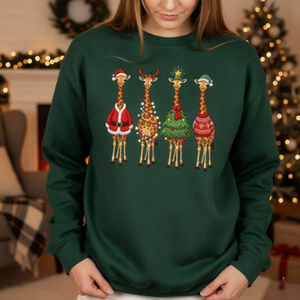 Giraffe Christmas Embroidered Sweatshirt - Monsterry