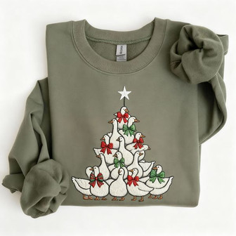 Goose Christmas Tree Embroidered Sweatshirt - Monsterry