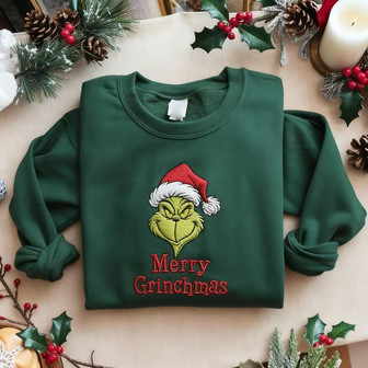 Grinch Christmas Embroidered Embroidered Sweatshirt - Monsterry