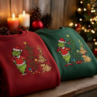 Grinch Embroidered Christmas Embroidered Sweatshirt - Monsterry