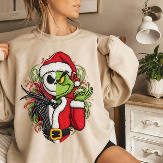 Grinch Jack Skeleton Nightmare Before Christmas Embroidered Sweatshirt - Monsterry