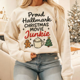 Hallmark Christmas Movie Junkie Embroidered Sweatshirt - Monsterry