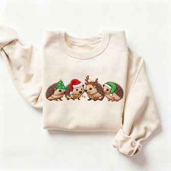 Hedgehog Merry Christmas Embroidered Sweatshirt - Monsterry