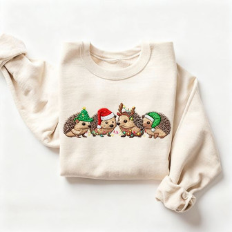 Hedgehog Merry Christmas Embroidered Sweatshirt - Monsterry