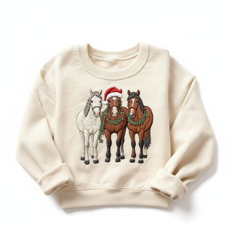 Horse Christmas Embroidered Sweatshirt - Monsterry