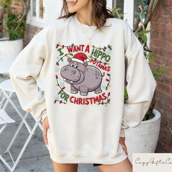 I Want A Hippopotamus For Christmas Embroidered Sweatshirt - Monsterry
