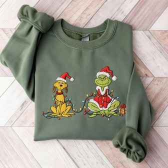 Max And Grinch Christmas Embroidered Sweatshirt - Monsterry