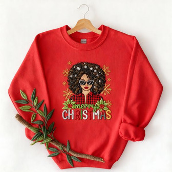 Merry Christmas Afro Embroidered Sweatshirt - Monsterry