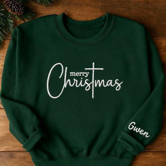 Merry Christmas Cross Embroidered Embroidered Sweatshirt - Monsterry