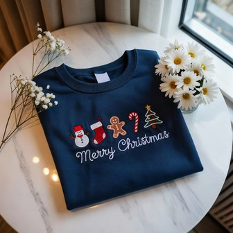 Merry Christmas Embroidered Embroidered Sweatshirt - Monsterry