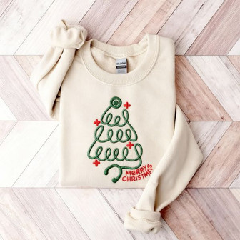 Merry Christmas Stethoscope Embroidered Sweatshirt - Monsterry