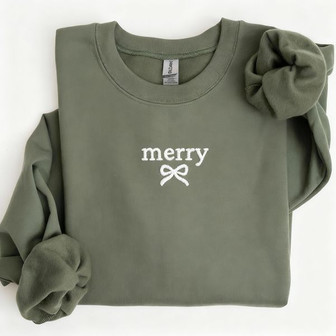 Minimal Merry Christmas Embroidered Sweatshirt - Monsterry