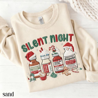 Nurse Christmas Embroidered Sweatshirt Silent Night Medical Xmas Sweater ICU Nurse Christmas Pullover Nurse Medicine Holiday Doctor Xmas Crewneck Gift - Monsterry