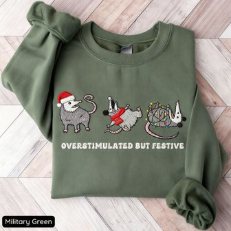 Overstimulated But Festive Possum Christmas Embroidered Sweatshirt - Monsterry