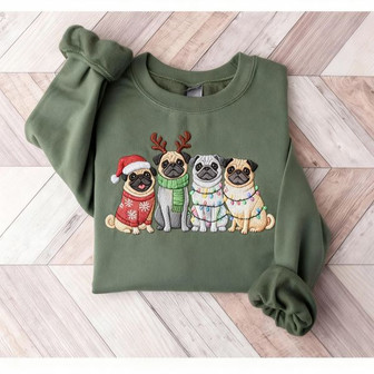 Pug Christmas Embroidered Sweatshirt - Monsterry