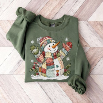 Retro Christmas Snowman Embroidered Sweatshirt - Monsterry