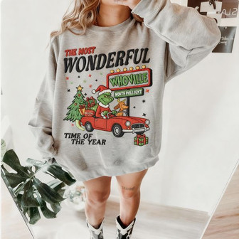 90s Vintage Movie Sweater - The Grinch Shirt - Christmas Embroidered Sweatshirt - Universal Vacation Crewneck - Merry Grinchmas - Monsterry