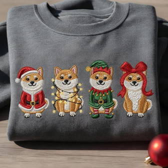 Shiba Inu Christmas Embroidered Sweatshirt - Monsterry