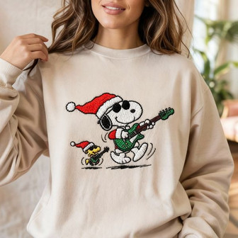 Snoopy Rock Christmas Embroidered Sweatshirt - Monsterry