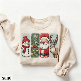 Vintage Christmas Crewneck Embroidered Sweatshirt Holiday Pullover Retro Santa Sweater Cozy Snowman Chrtismas Tree Xmas Gift Embroidered Sweatshirt For Mom - Monsterry