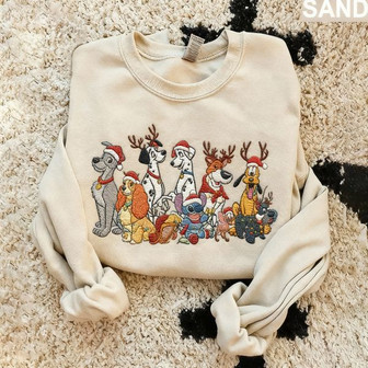 Vintage Merry Christmas Disney Dogs Embroidered Sweatshirt - Monsterry