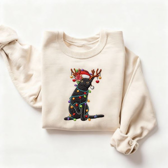Black Cat Christmas Embroidered Sweatshirt - Monsterry