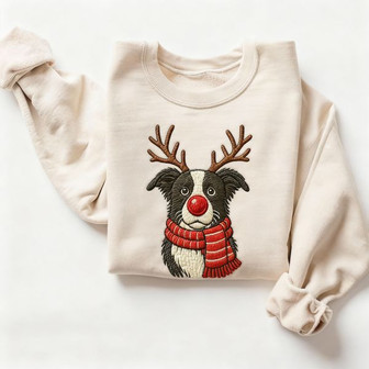 Border Collie Christmas Embroidered Sweatshirt - Monsterry