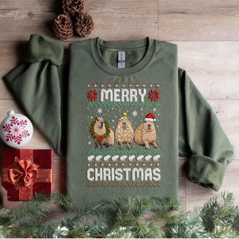 Capybara Merry Christmas Embroidered Sweatshirt - Monsterry