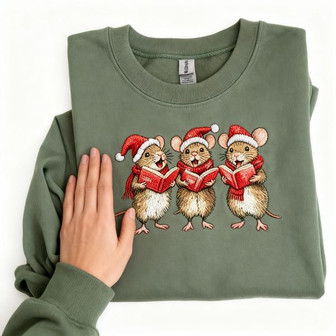 Christmas Carol Mice Embroidered Sweatshirt - Monsterry