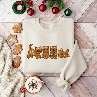 Christmas Cheer - Cozy Gingerbread Cat Embroidered Sweatshirt Gift - Thegiftio UK