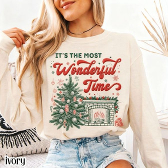 Christmas Comfort Colors Long Sleeve Shirt Wonderful Time Of Year Christmas Tree Reader Holiday Tshirt Festive Xmas Tee Festive Gift Women - Monsterry