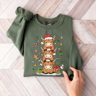 Christmas Cow Embroidered Sweatshirt - Monsterry