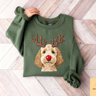 Christmas Golden Doodle Embroidered Sweatshirt - Monsterry