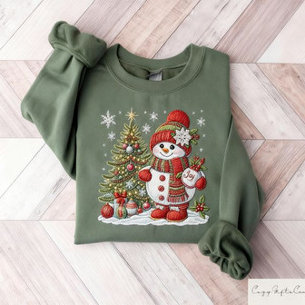 Christmas Snowman Embroidered Sweatshirt - Monsterry
