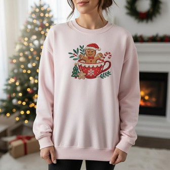 Cozy Christmas - Hot Cocoa & Gingerbread Embroidered Sweatshirt - Thegiftio