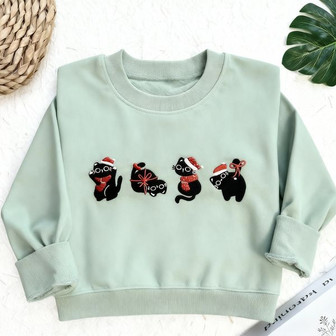 Embroidered Christmas Cats Embroidered Sweatshirt - Monsterry