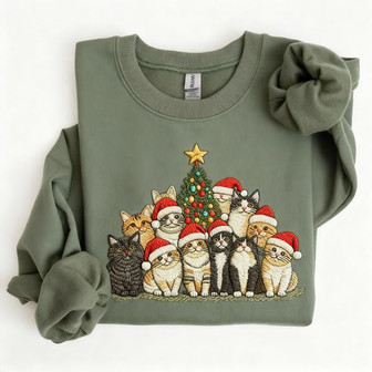 Funny Christmas Cat Embroidered Sweatshirt - Monsterry
