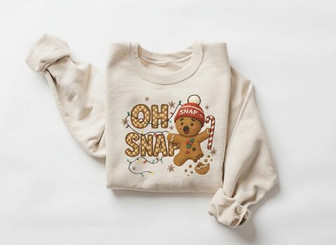 Funny Gingerbread "Oh Snap" Embroidered Sweatshirt Holiday Tee - Thegiftio UK