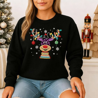 Funny Reindeer Christmas Embroidered Sweatshirt - Monsterry