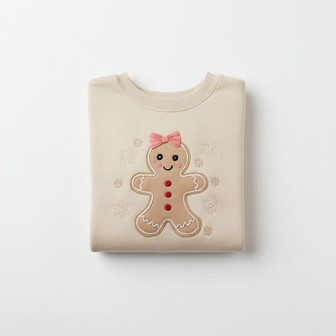 Holiday Delight Gingerbread Bow Embroidered Sweatshirt Style - Thegiftio UK