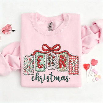 Merry Christmas Embroidered Sweatshirt - Monsterry