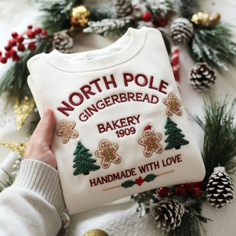 North Pole Magic - Cozy Embroidered Sweatshirt for Holiday Cheer - Thegiftio UK