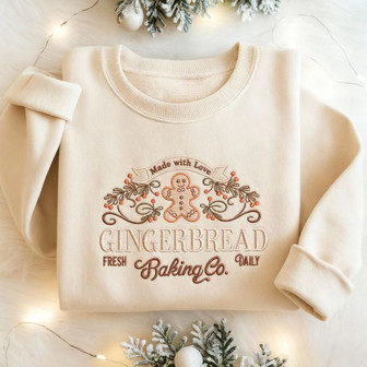 Nostalgic Gingerbread Bakery Vintage Embroidered Sweatshirt Cheer - Thegiftio UK