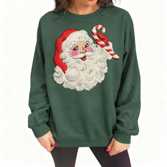 Nostalgic Jolly Santa Embroidered Sweatshirt Holiday Style Gift - Thegiftio